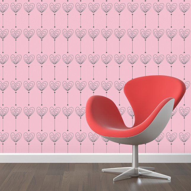 愛のドードル：ピンク&グレーのハートの皮とスティック 壁紙 (Love Doodles: Pink & Grey Hearts Peel and Stick Wallpaper)