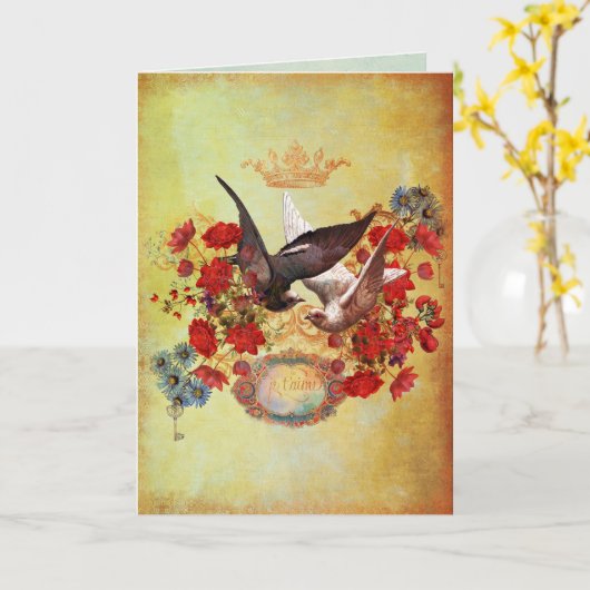 愛のハト カード (黄色い花)