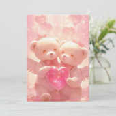 愛のハロ：ロマンチックなエンジェルテディ ウェディング招待状 招待状 (スタンド正面)