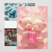 愛のハロ：ロマンチックなエンジェルテディ ウェディング招待状 招待状 (正面/裏面)