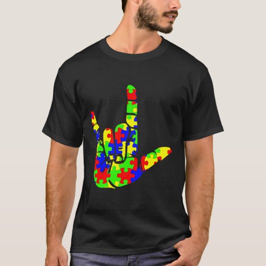 愛のハンドサイン 言語パズル 自閉症認知症 Tシャツ (正面)