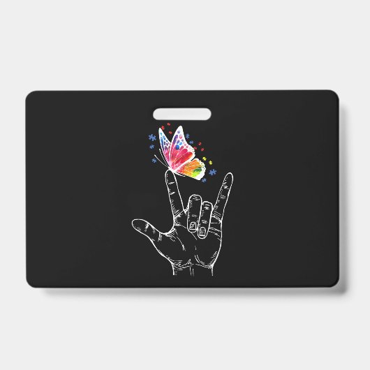 愛のハンドサイン 言語 バタフライ 自閉症 バッジ (正面)