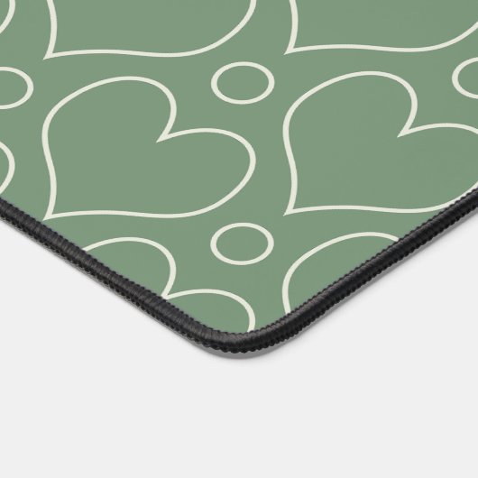 愛のハートと水玉模様のパターンの緑 デスクマット (コーナー)