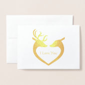 愛のハートのトナカイ ホイル 箔カード (封筒付き正面)