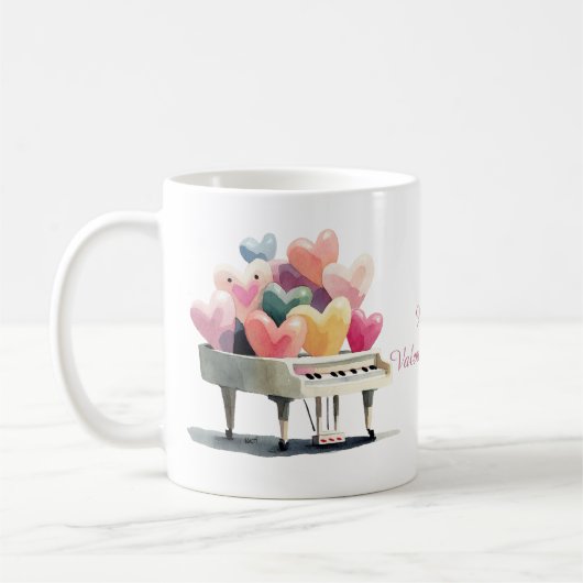 愛のハートのピアノ バレンタインデー コーヒーマグカップ (左)