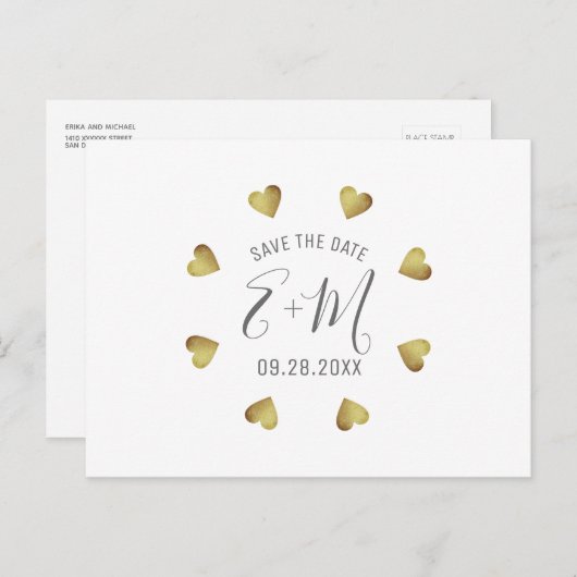 愛のハートの救輪結婚の日 案内ポストカード (正面/裏面)