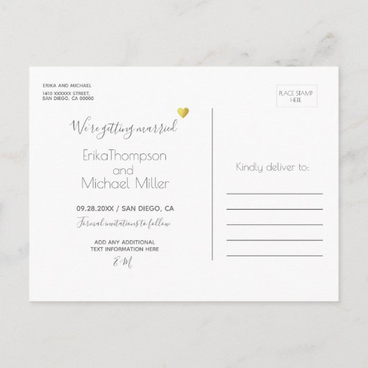 愛のハートの救輪結婚の日 案内ポストカード (裏面)