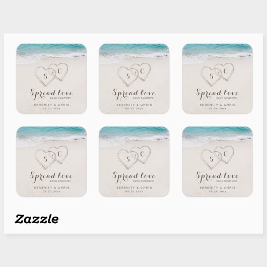 愛のハートを砂のビーチ結婚式に広げる スクエアシール (シート)