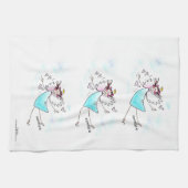 愛のハートを連れてくる笑顔の青いガウンの天使 キッチンタオル (横)