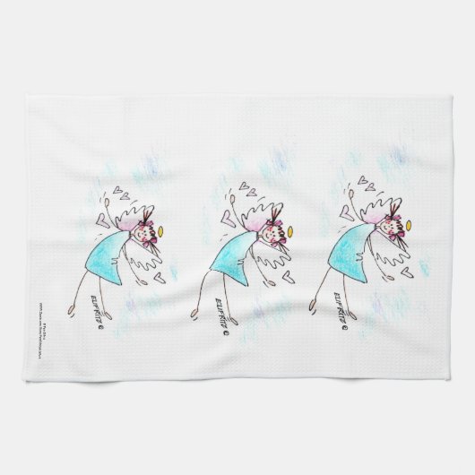 愛のハートを連れてくる笑顔の青いガウンの天使 キッチンタオル (横)