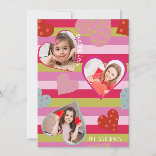 愛のハートカラフル写真バレンタインデー シーズンカード (正面)