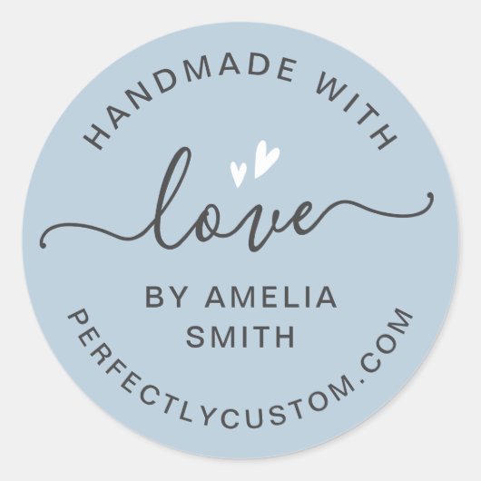 愛のハート名で手作りURLほこりっぽいライトブルー ラウンドシール (正面)