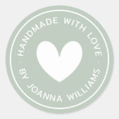 愛のハート名ほこりっぽい緑で手作り ラウンドシール (正面)