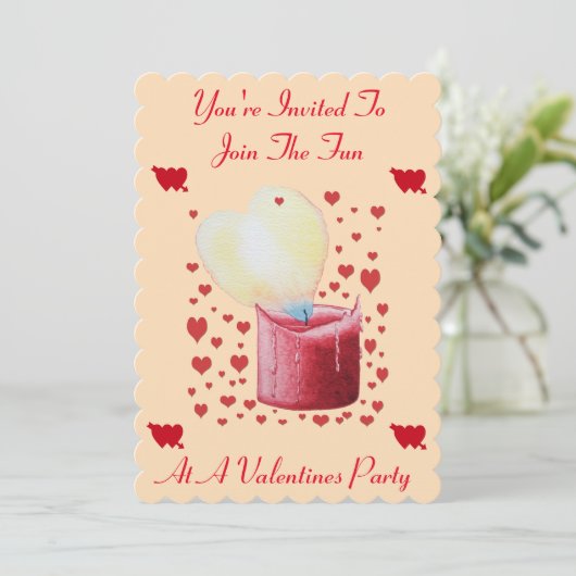 愛のハート型の炎の赤キャンドルバレンタイン 招待状 (スタンド正面)