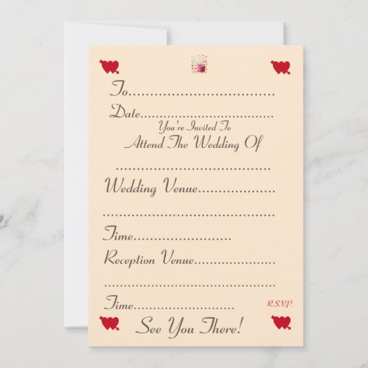 愛のハート形の炎の赤い結婚ろうそく 招待状 (裏面)