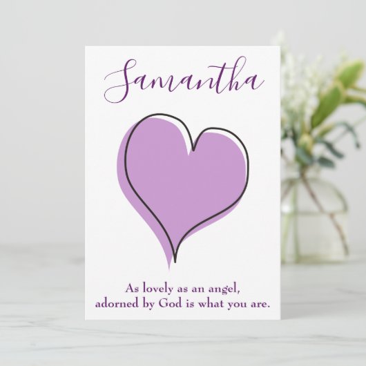 愛のハート紫と白の引用文 招待状 (スタンド正面)