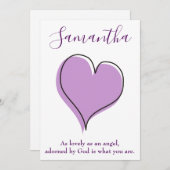 愛のハート紫と白の引用文 招待状 (正面/裏面)