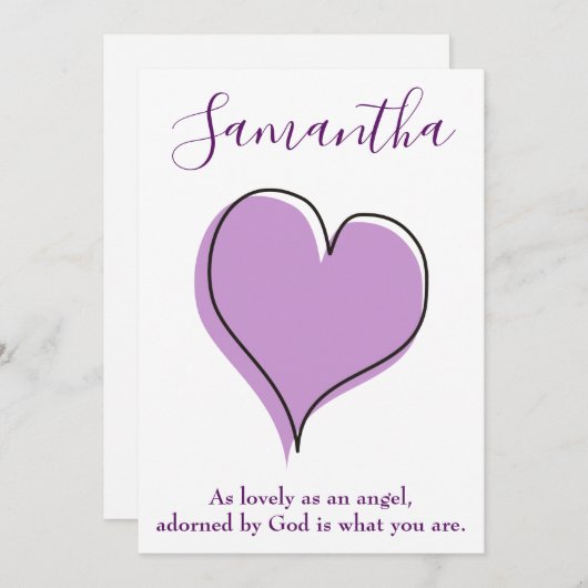 愛のハート紫と白の引用文 招待状 (正面/裏面)