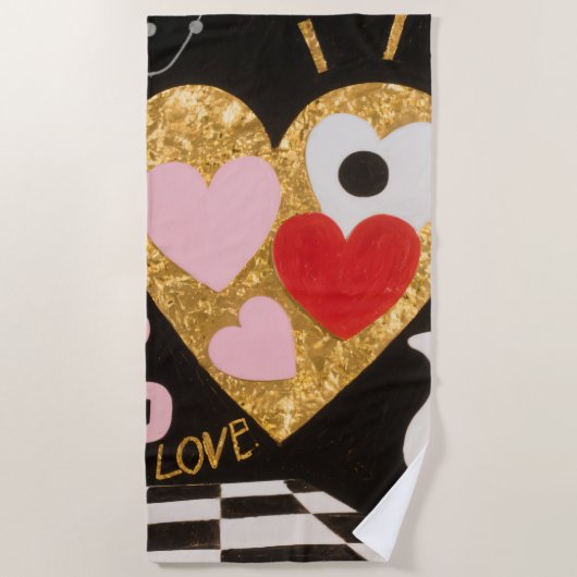 愛のハート ビーチタオル (正面)