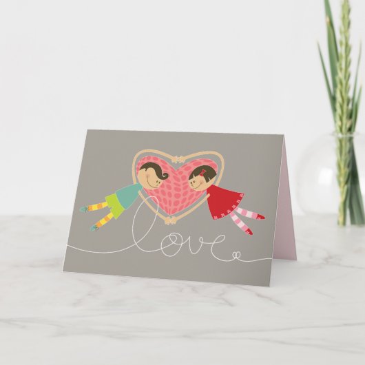 愛のバレンタインに手を握る漫画の男の子 シーズンカード (正面)