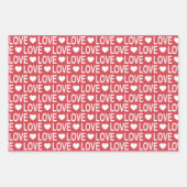 愛のパターン赤と白 ラッピングペーパーシート (正面3)