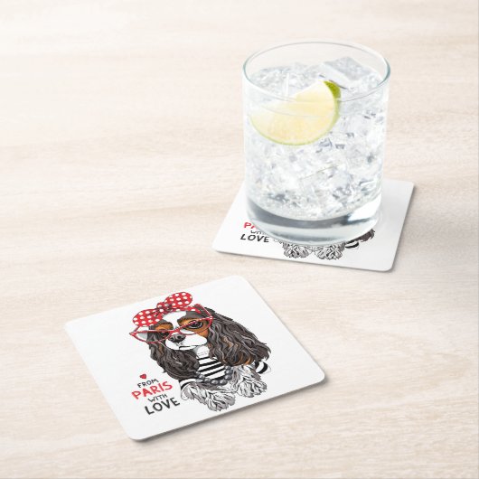 愛のパリからの無頓着なチャールズ王スパニエル犬 スクエアペーパーコースター (インサイチュ)
