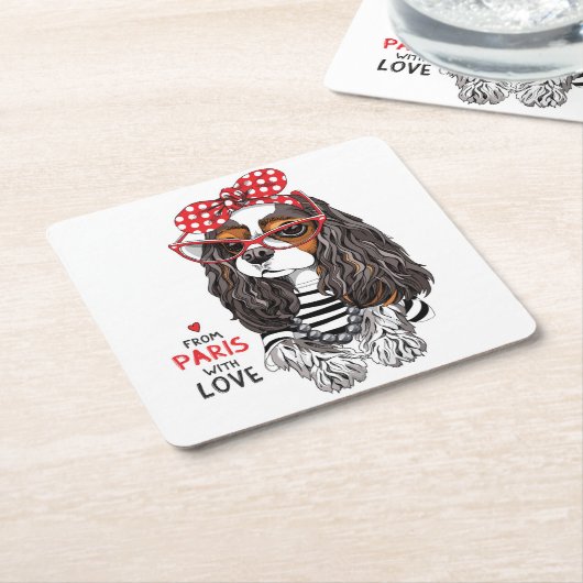 愛のパリからの無頓着なチャールズ王スパニエル犬 スクエアペーパーコースター (アングル)