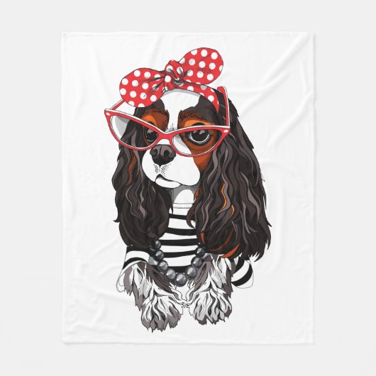 愛のパリからの無頓着なチャールズ王スパニエル犬 フリースブランケット (正面)