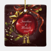 愛のパーソナライズされたクリスマスにゴールデン・バンニー セラミックオーナメント (裏面)