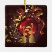 愛のパーソナライズされたクリスマスにゴールデン・バンニー セラミックオーナメント (正面)