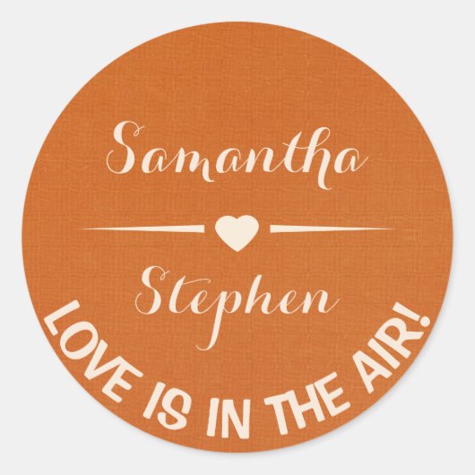 愛のパーソナライズされたハートホワイト&錆び茶色の結婚式 ラウンドシール (正面)