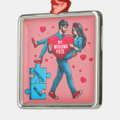 愛のパーソナライズされたパズル – 私の恋しく思作品 メタルオーナメント (左)