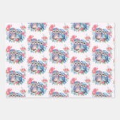 愛のフクロウが木の枝に座るパターン（の模様が）ある ラッピングペーパーシート (正面3)