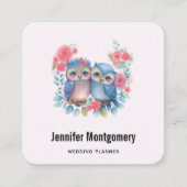 愛のフクロウが木の枝に座る スクエア名刺 (正面)