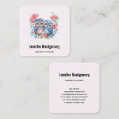 愛のフクロウが木の枝に座る スクエア名刺 (正面/裏面)