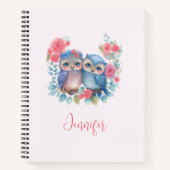 愛のフクロウが木の枝に座る ノートブック (正面)
