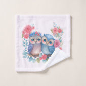 愛のフクロウが木の枝に座る バスタオルセット (ウォッシュタオル)