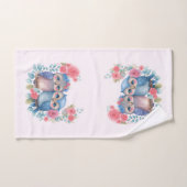 愛のフクロウが木の枝に座る バスタオルセット (ハンドタオル)