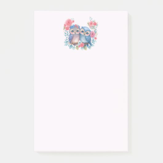 愛のフクロウが木の枝に座る ポストイット (正面)