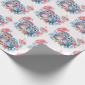 愛のフクロウが木の枝に座る ラッピングペーパー (角)