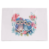 愛のフクロウが木の枝に座る ラージペーパーバッグ (正面)