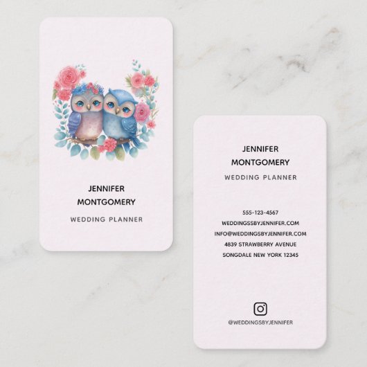 愛のフクロウが木の枝に座る 名刺 (正面/裏面)