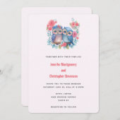 愛のフクロウが木の枝に座る 招待状 (正面/裏面)