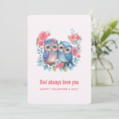 愛のフクロウズツリーブランチに座ってバレンタイン シーズンカード (スタンド正面)