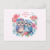 愛のフクロウズツリーブランチに座ってバレンタイン シーズンポストカード (正面)