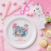 愛のフクロウズツリーブランチに座ってバレンタイン ペーパープレート (パーティー)