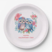 愛のフクロウズツリーブランチに座ってバレンタイン ペーパープレート (正面)