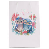 愛のフクロウズツリーブランチに座ってバレンタイン ミディアムペーパーバッグ (正面)