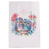 愛のフクロウズツリーブランチに座ってバレンタイン ミディアムペーパーバッグ (裏面)