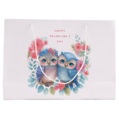 愛のフクロウズツリーブランチに座ってバレンタイン ラージペーパーバッグ (裏面)